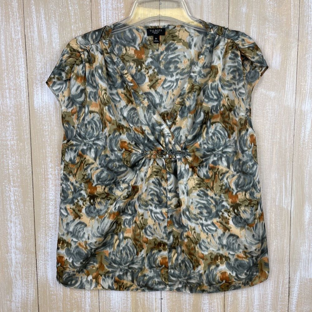 Talbots Petites 6p Blouse Gray Brown Multi Sleeveless Top - Picture 1 of 7